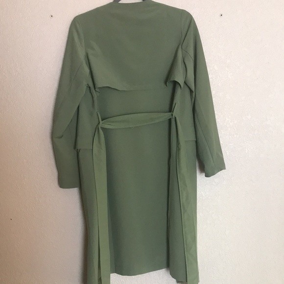 Army Green Long Sleeve Pockets Trench Coat - Picture 10 of 12